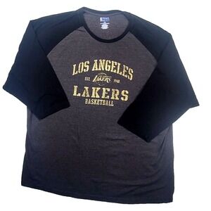 Los Angeles Lakers Men's NBA Apparel 3XL 3/4 Sleeve Shirt 3X Black Gray‎ Jersey